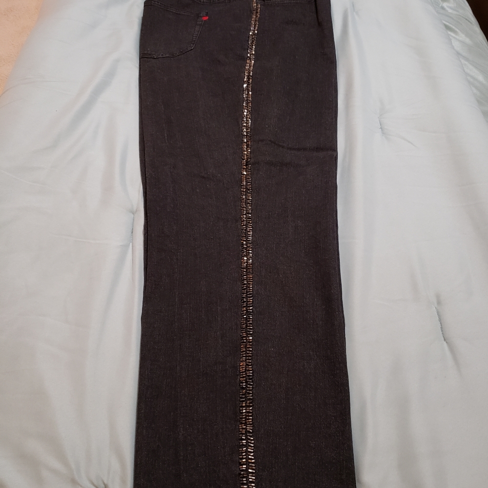 Black Denim 24/7 18W black jeans with beaded side stripe